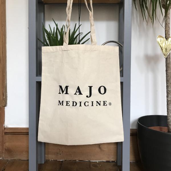 100% cotton organic tote bag. Majo Medicine logo in black on cream coloured bag